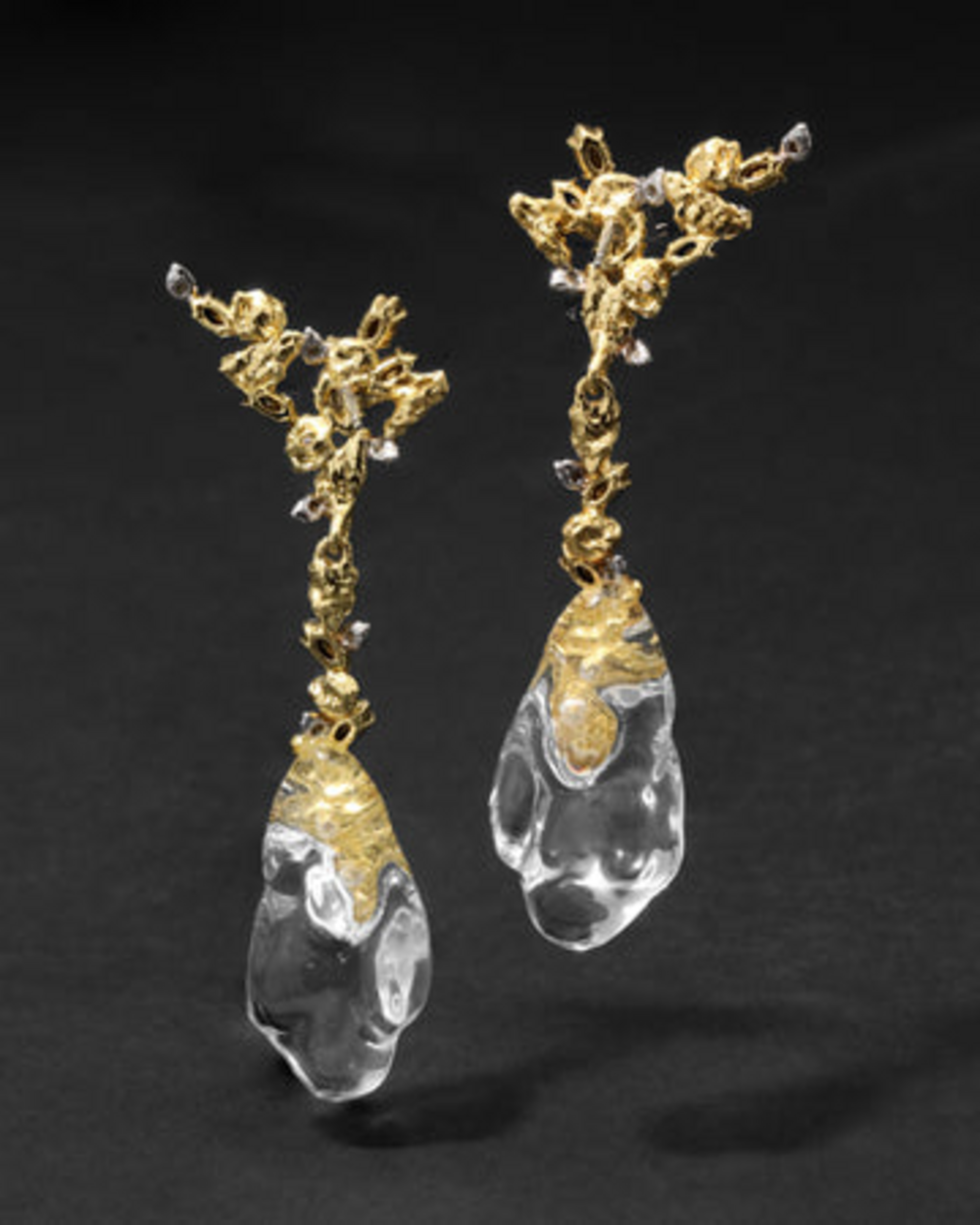 Alexis Bittar Gold Tone Clear Crystal Long Drop Statement Earrings